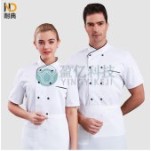 耐典 厨师服夏季短袖上衣 男女同款面点烘焙蛋糕师工作服ND-QJD包边 白色 XL