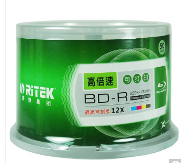 铼德(RITEK) 蓝光可打印 BD-R 12速25G 空白光盘/光碟/刻录盘/大容量 桶装50片 d42