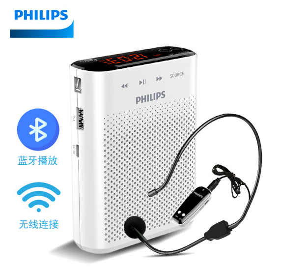 飞利浦PHILIPS 小蜜蜂无线扩音器教师专用 插卡喇叭音箱 腰挂麦克风 导游便携式讲解员 SBM220 升级触摸屏