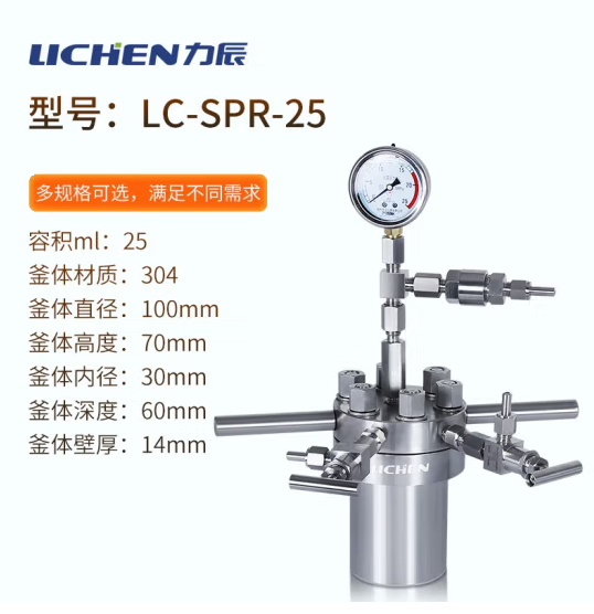力辰科技（lichen）不锈钢简易高压反应釜实验室耐高温抗高氧台式微型反应釜 LC-SPR-25